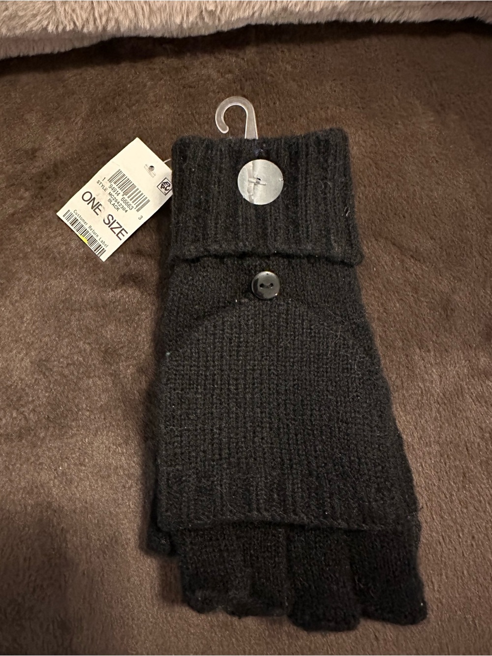 Black Women’s Fingerless Knit Gloves with Fold-Over Mitt